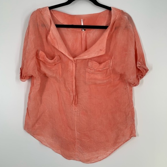 Free People Distressed Oversized Crop Shirt Size M - Picture 1 of 14